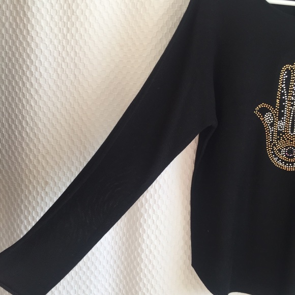 NWT Rachel Zoe Crystal "Hamsa" Black Sweater - Picture 4 of 12